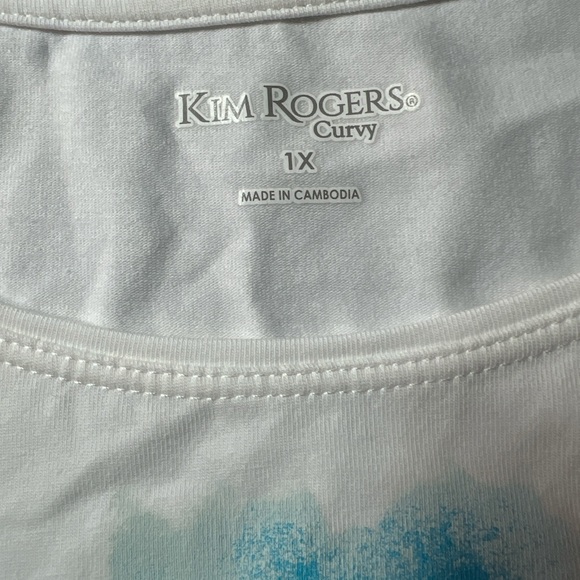 Kim Rogers NWT white lighthouse screen print top with sequin accents. Size 1X - Picture 2 of 5